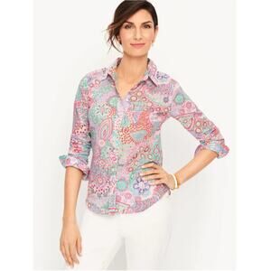 Talbots Colorful Cotton Button Up Down Shirt 2X Plus Blouse Pink Classic Preppy